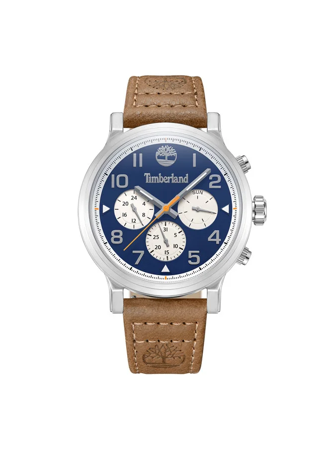 Timberland Pancher 46 mm Men's Multifunction Watch Navy  Dial  & Brown Leather Strap