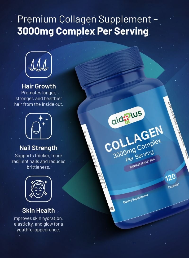 AID PLUS كولاجين 3000 ملغ مركب 120 كبسولة - Image 2