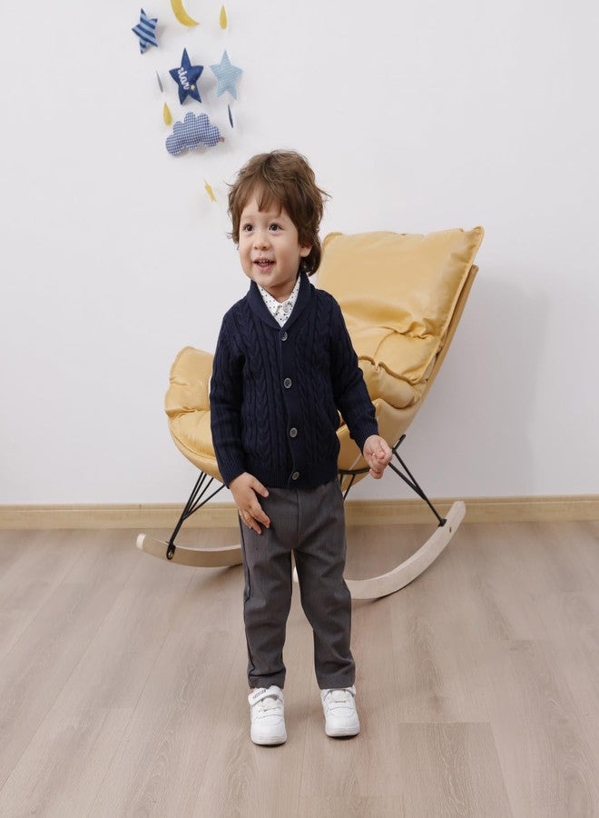 Feidoog Infant Baby Boys Cardigan Crochet Sweater V-Neck，Toddler Knit Button up Knitted Pattern Pullover Sweatshirt,Blue,6-12M - Image 5