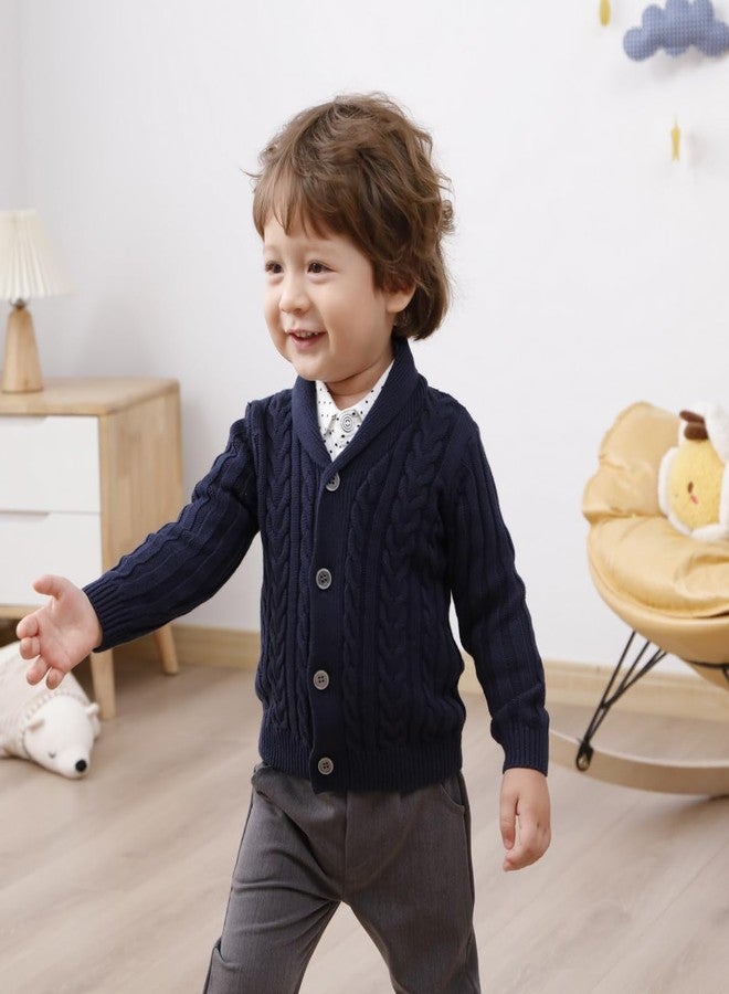 Feidoog Infant Baby Boys Cardigan Crochet Sweater V-Neck，Toddler Knit Button up Knitted Pattern Pullover Sweatshirt,Blue,6-12M - Image 2