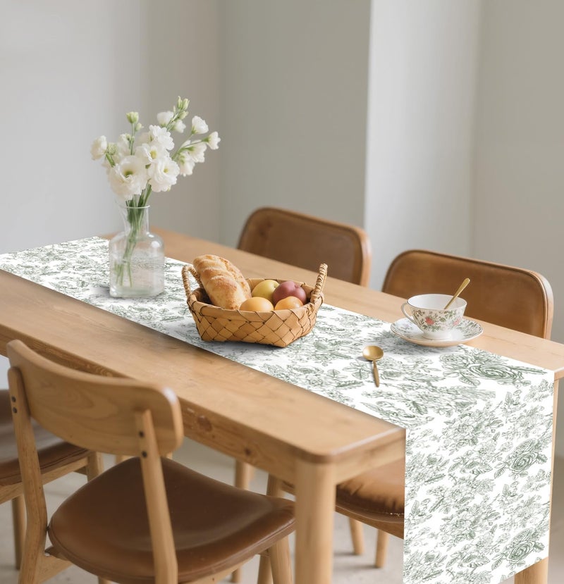 MUNILAIL 6 PCS Sage Green Floral Table Runner 14 x 108 Plastic Flower Table Runner for Party Birthday Baby Shower Bridal Shower Wedding Disposable Table Runners - Image 5