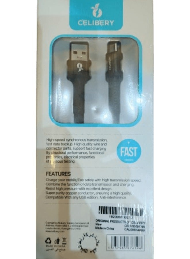 CELIBERY Original Micro USB Cable For Samsung , Huawei , Oppo , Xiaomi And Android Mobiles 3Ft Black - Image 2