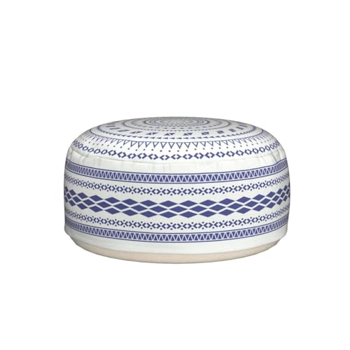 MOCOFO Unstuffed Round Pouf Covers Boho Colorful Geometric Ottoman Pouf Cover with Handle Design,Decoration Footstool for Living Room,Bedroom,Patio (Blue,18x18x8) - Image 4