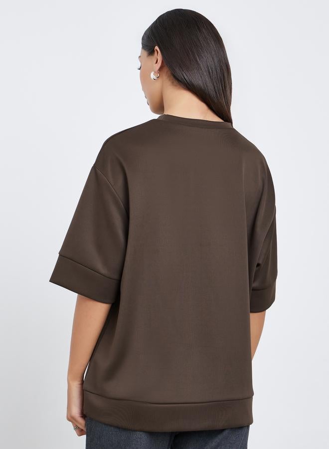 Styli Brown Oversized Round Neck T-Shirt - Image 4