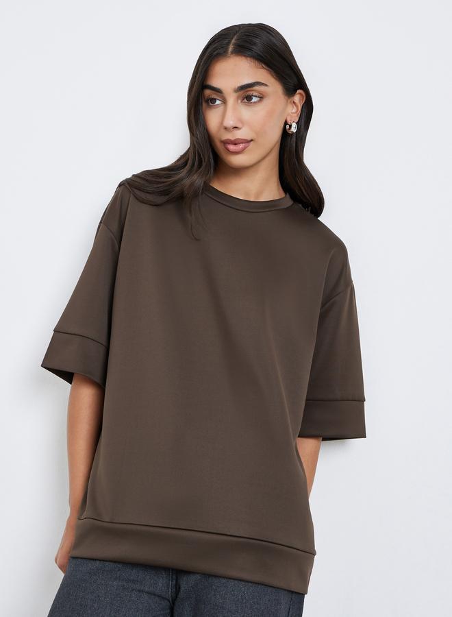 Styli Brown Oversized Round Neck T-Shirt - Image 1