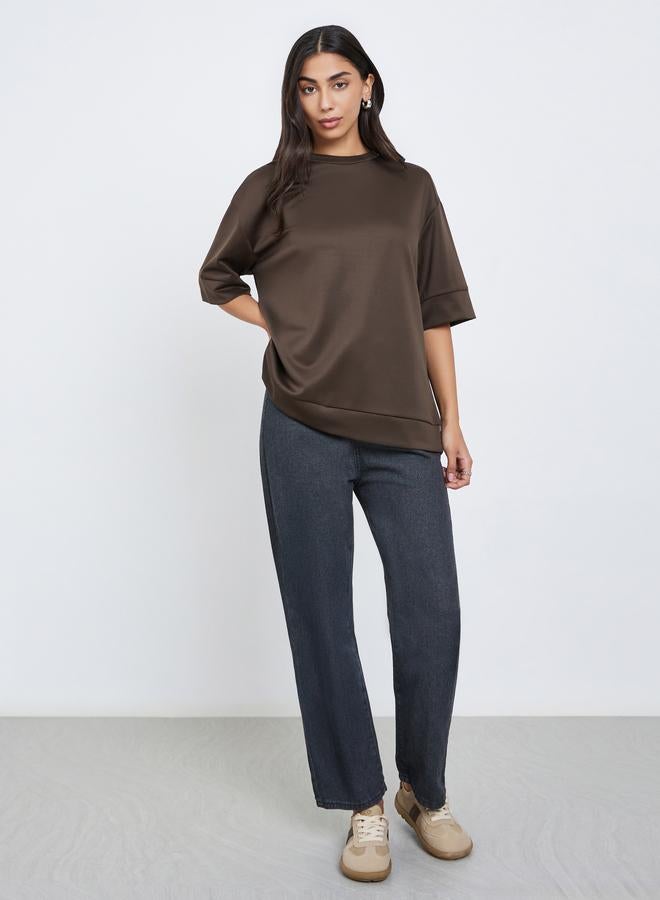 Styli Brown Oversized Round Neck T-Shirt - Image 2