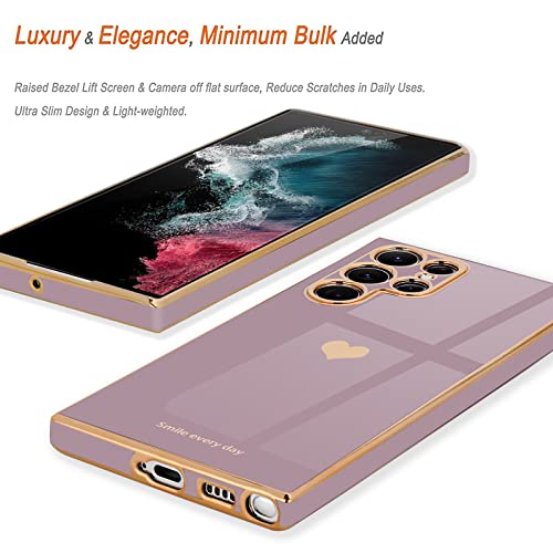 Teageo for Samsung Galaxy S22 Ultra 5G Case for Women Girl Cute Love-Heart Luxury Soft Back Cover Raised Full Camera Protection Bumper Silicone Shockproof Phone Case for Galaxy S22 Ultra, Lavender - Image 4
