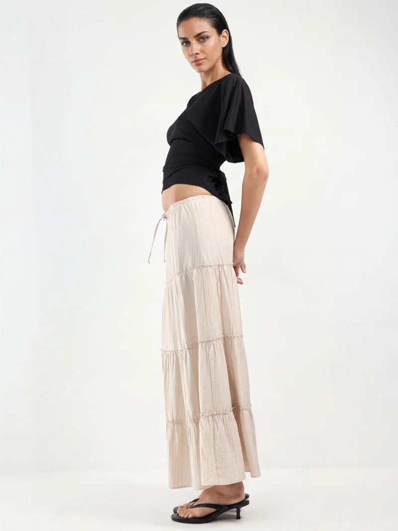بوسيم BUSEM High Waist Textured A-Line Maxi Skirt