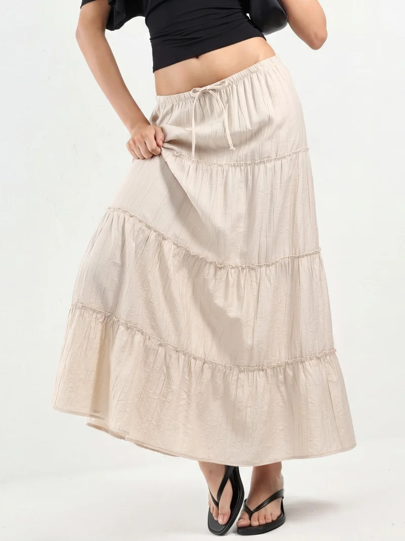 بوسيم BUSEM High Waist Textured A-Line Maxi Skirt
