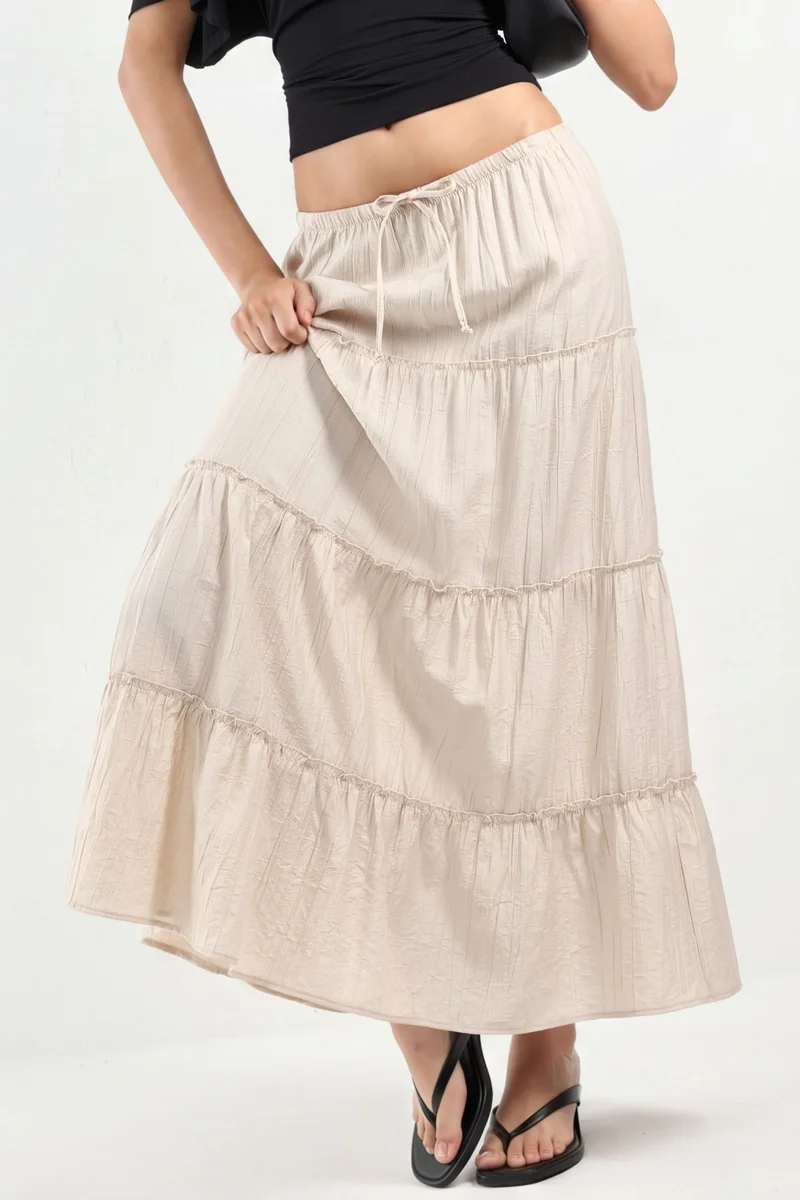 BUSEM High Waist Textured A-Line Maxi Skirt