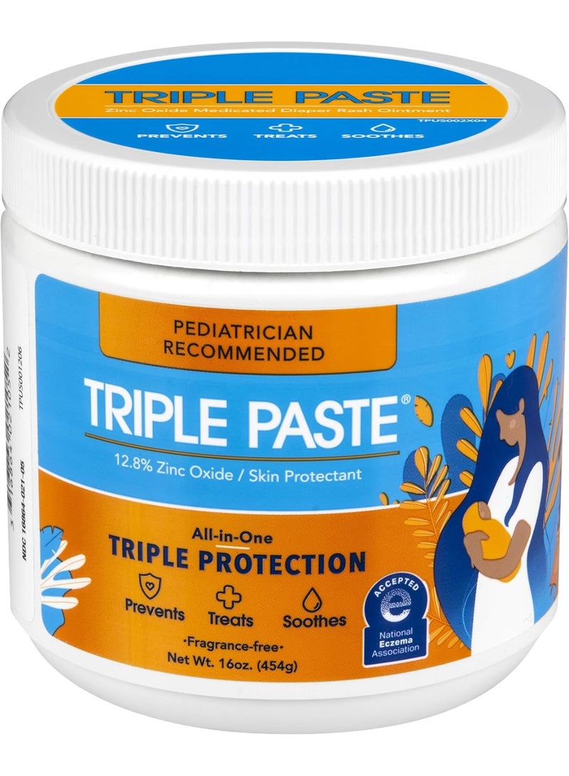 Triple Paste Diaper Rash Cream for Baby - 16 Oz Tub â€“ Zinc Oxide Ointment Treats, Soothes and Prevents Diaper Rash - Pediatrician-Recommended Hypoallergenic Formula for Daily & Overnight Protection - Image 1