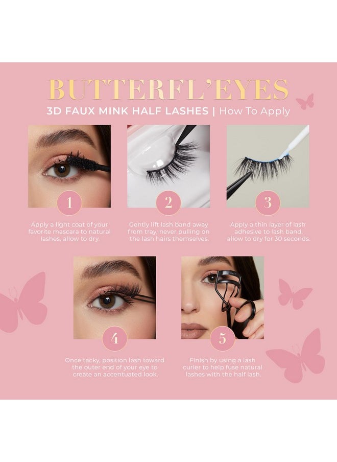 Butterfl'Eyes Faux Mink Lashes, Half Lashes Natural Look & Feel, False Eyelashes, Reusable Eyelashes 20X, No Trimming + Easy To Apply, Round Style, Lash Glue Not Included 13Mm (Sassy) - pzsku/Z2B9DF95C9E542BDD9902Z/45/_/1734437537/19724a66-7278-4cac-b7ca-60f75dd398ba