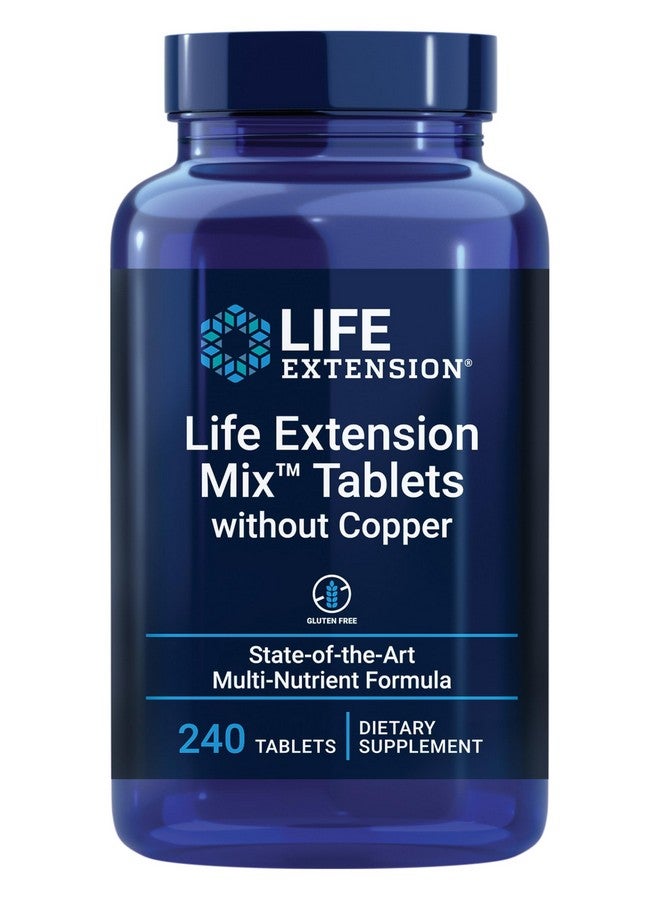Life Extension أقراص مزيج الحياة الإضافي™ بدون نحاس، قوة عالية، تركيبة متقدمة من الفيتامينات والمعادن والفواكه والخضروات، فيتامين ب، ج، د، هـ، لصحة الجسم بالكامل، الشيخوخة الصحية، خالية من الغلوتين، 240 قرص - Image 1