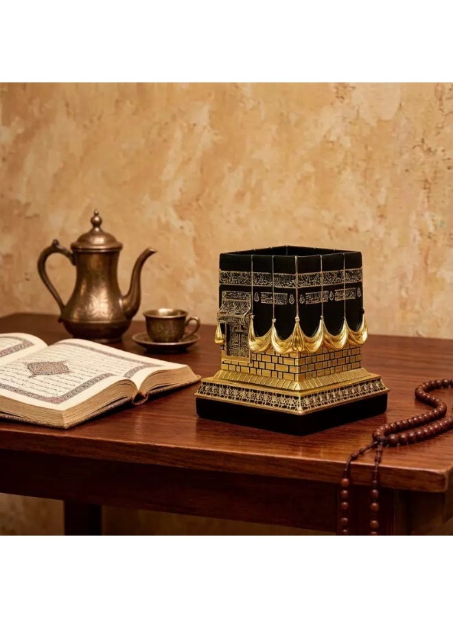 Kaaba Mecca Resin Desktop Pen Holder | Islamic Religious Desk Organizer | Gold-Plated Detailed Kaaba Replica | Ramadan Eid Home Office Decor Souvenir | Hajj Umrah Pilgrimage Keepsake Gift | Muslim Faith Stationery Storage | Sacred Islamic Cultural Craft Ornament - Image 3