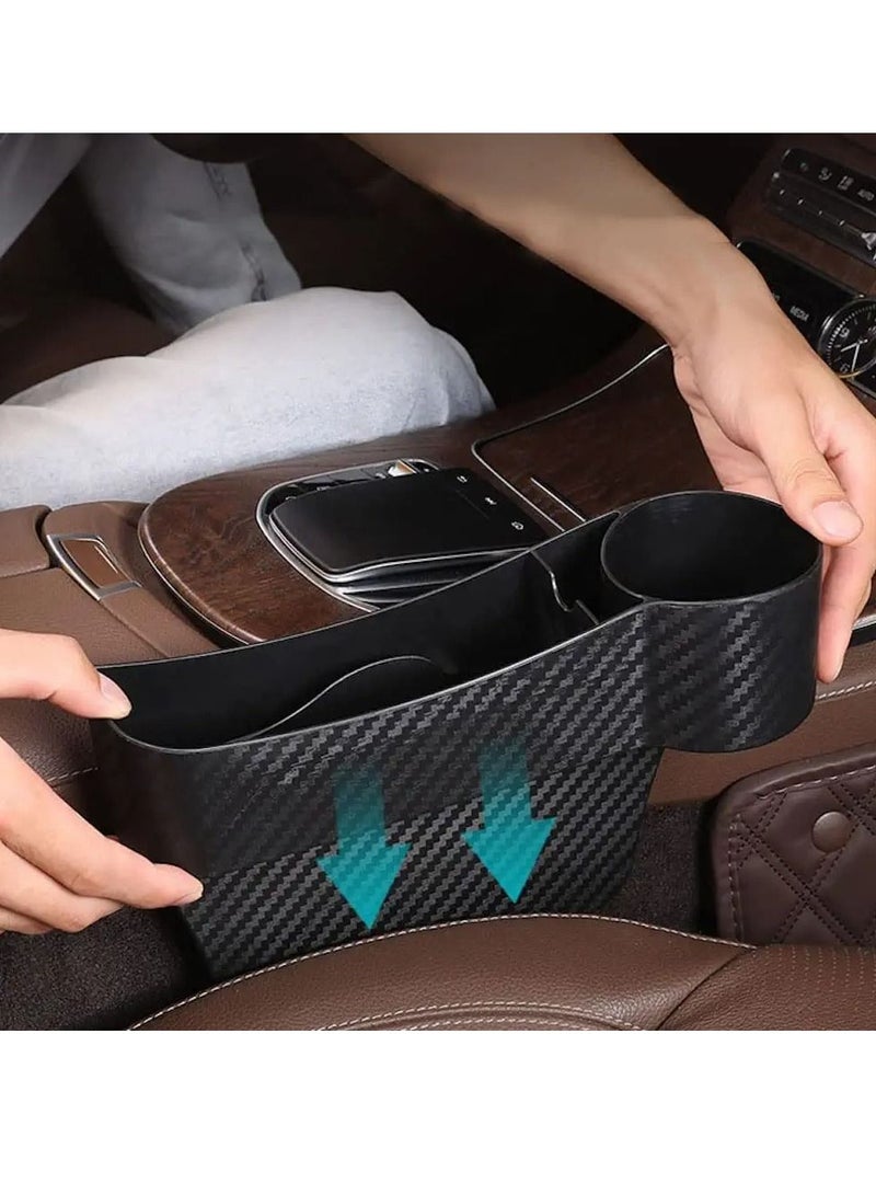SYOSI Car Seat Gap Organizer, Carbon Fiber Side Insert Multifunction Center Console Pocket Gap Filler Storage Space Extra Beverages, Sunglasses, Cup Holder Interior - Image 1