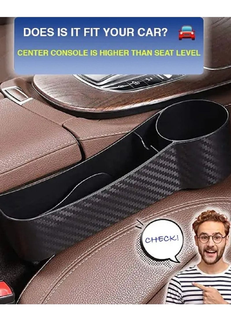 SYOSI Car Seat Gap Organizer, Carbon Fiber Side Insert Multifunction Center Console Pocket Gap Filler Storage Space Extra Beverages, Sunglasses, Cup Holder Interior - Image 3