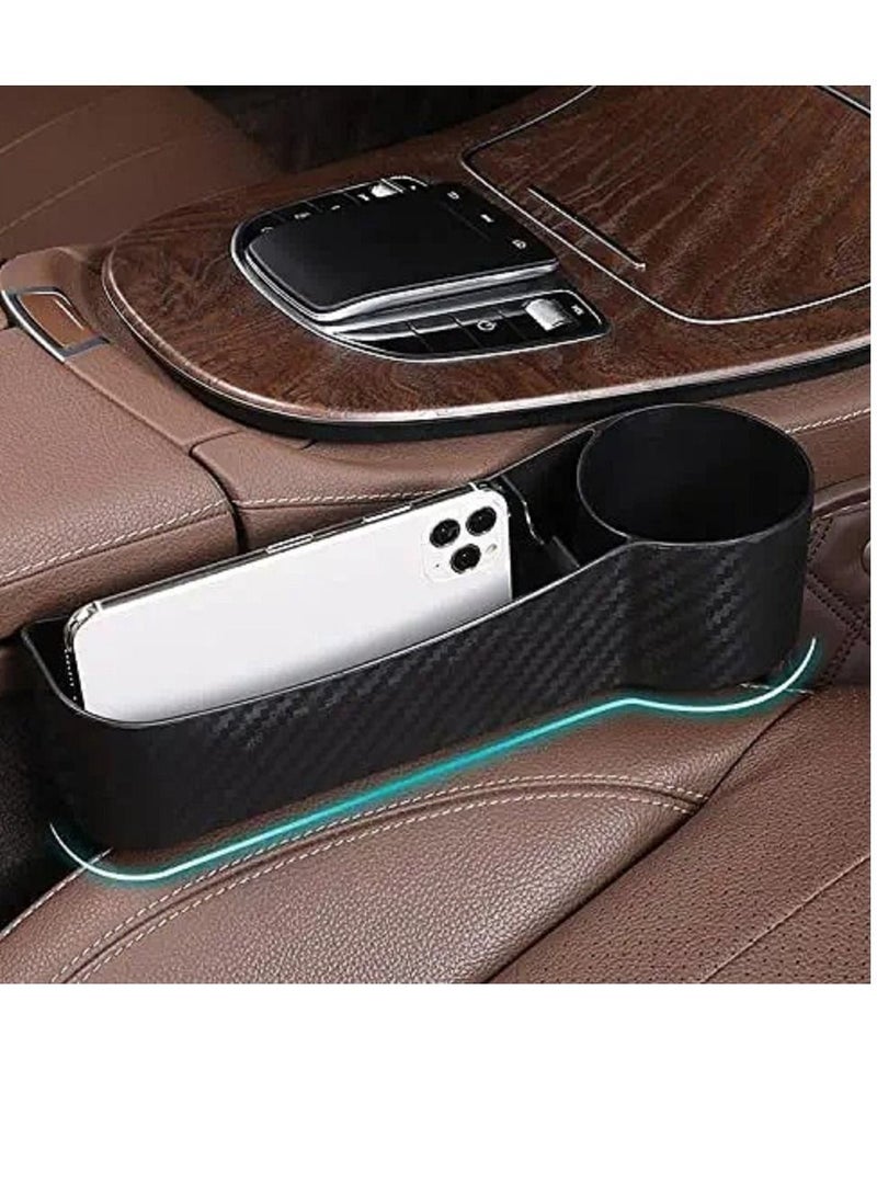 SYOSI Car Seat Gap Organizer, Carbon Fiber Side Insert Multifunction Center Console Pocket Gap Filler Storage Space Extra Beverages, Sunglasses, Cup Holder Interior - Image 2