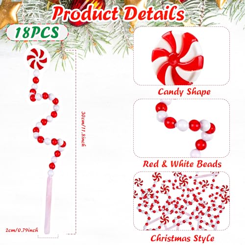 FOIMAS 18pcs Christmas Tree Candy Curly Picks Peppermint Candy Cane Tree Picks Ornament for Christmas Tree Wreath Vase Filler Home Decoration118 inches - Image 3