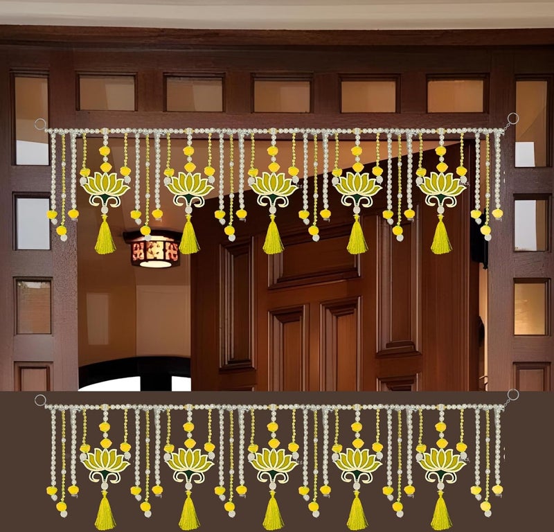 RR Crafts RR Crafts Handcrafted Toran for Main Door Pooja Room Mandir Decoration Door Hanging Decorative ItemOffice Home Decor Lotus Toran 38 Inch x 9 inch Yellow  - Image 1