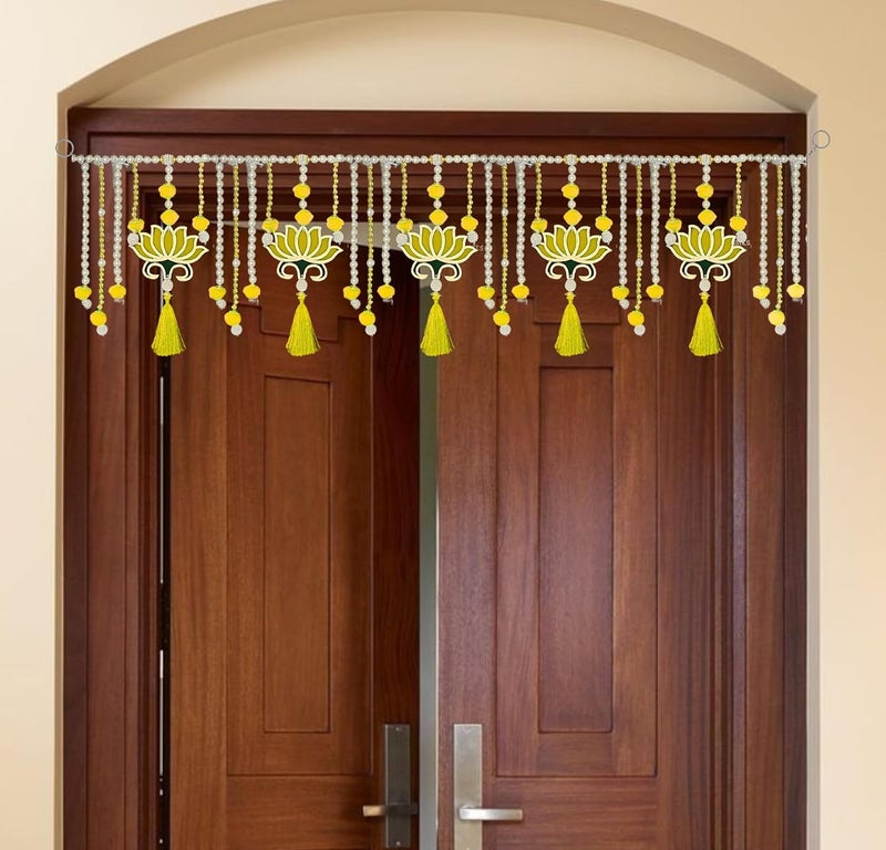 RR Crafts RR Crafts Handcrafted Toran for Main Door Pooja Room Mandir Decoration Door Hanging Decorative ItemOffice Home Decor Lotus Toran 38 Inch x 9 inch Yellow  - Image 2