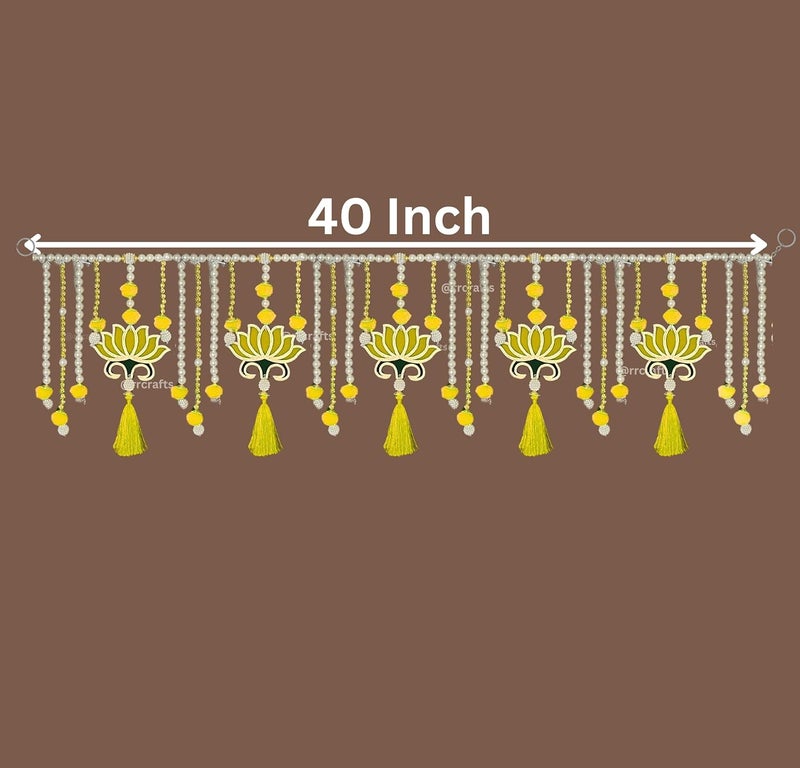 RR Crafts RR Crafts Handcrafted Toran for Main Door Pooja Room Mandir Decoration Door Hanging Decorative ItemOffice Home Decor Lotus Toran 38 Inch x 9 inch Yellow  - Image 3