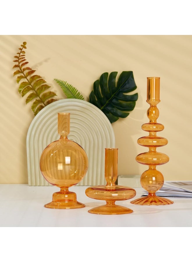 حوامل شموع، حوامل شموع زجاجية لتزيين طاولة الطعام، حامل شموع مدبب، حامل شموع عصري لتزيين حفلات الزفاف وحفلات العشاء (برتقالي)