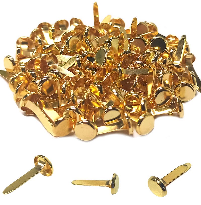 100 Pcs Brass Paper Fasteners 8x17mm Plated Mini Brads for Scrapbooking Crafts DIY Projects Gold