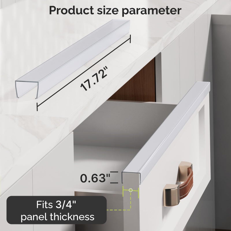 Magicheap Snugly Fit 18" Length Cabinet Door Protector, Flexible Slip-On Plastic Edge Guard, Thin Transparent Edge Protectors to Prevent Wear, Chipping, Discoloration, Cabinet Bumpers, 3/4" Thick, 2 PCS - Image 2