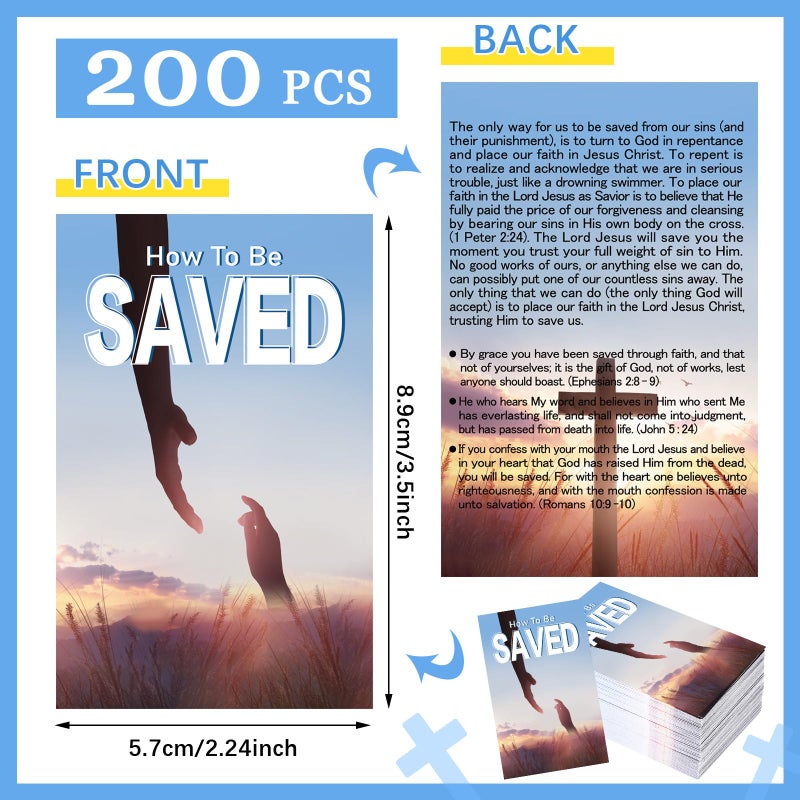 Noveread 200 Pcs Gospel Tract Card Salvation Cards Pocket Holy Postcard Prayer Postcards Christian Inspirational Bible Verses Bookmark For Christian Gift(How To Be Saved) - Image 2