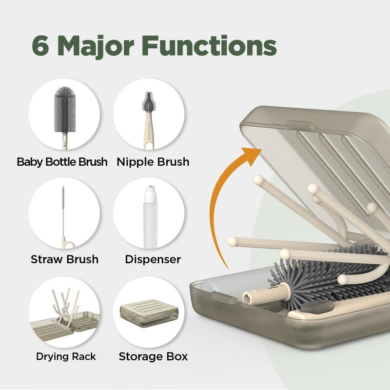 VOGOGE Travel Bottle Brush, Travel Bottle Cleaner Kit with Bottle Drying Rack, Transparent Coffee - Image 2