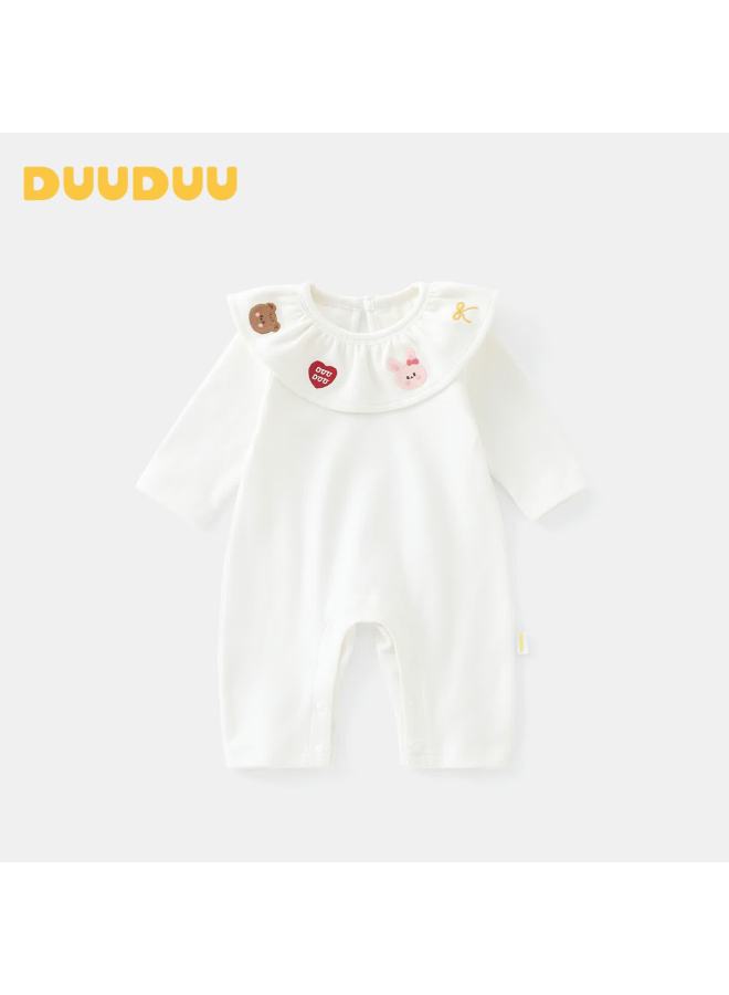 Duuduu Baby Girls Long Sleeve Romper Autumn Newborn Outfits White 90cm - Image 1