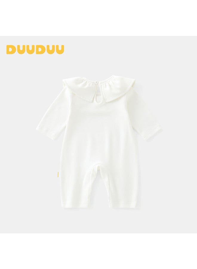 Duuduu Baby Girls Long Sleeve Romper Autumn Newborn Outfits White 90cm - Image 2