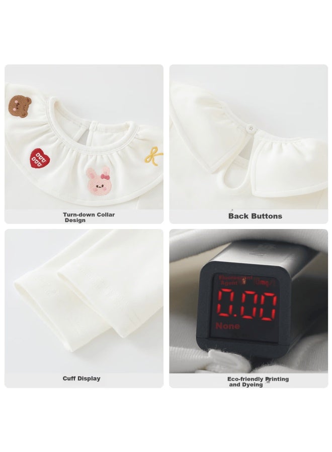 Duuduu Baby Girls Long Sleeve Romper Autumn Newborn Outfits White 90cm - Image 3