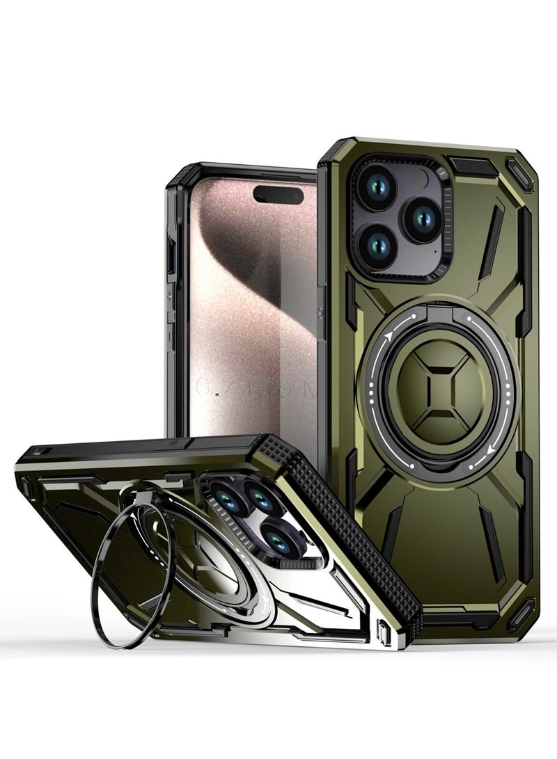 GOLDEN MASK GOLDEN MASK For iPhone 14 Pro Max Armored II Series Mag-Safe Magnetic Holder Phone Case (Green)