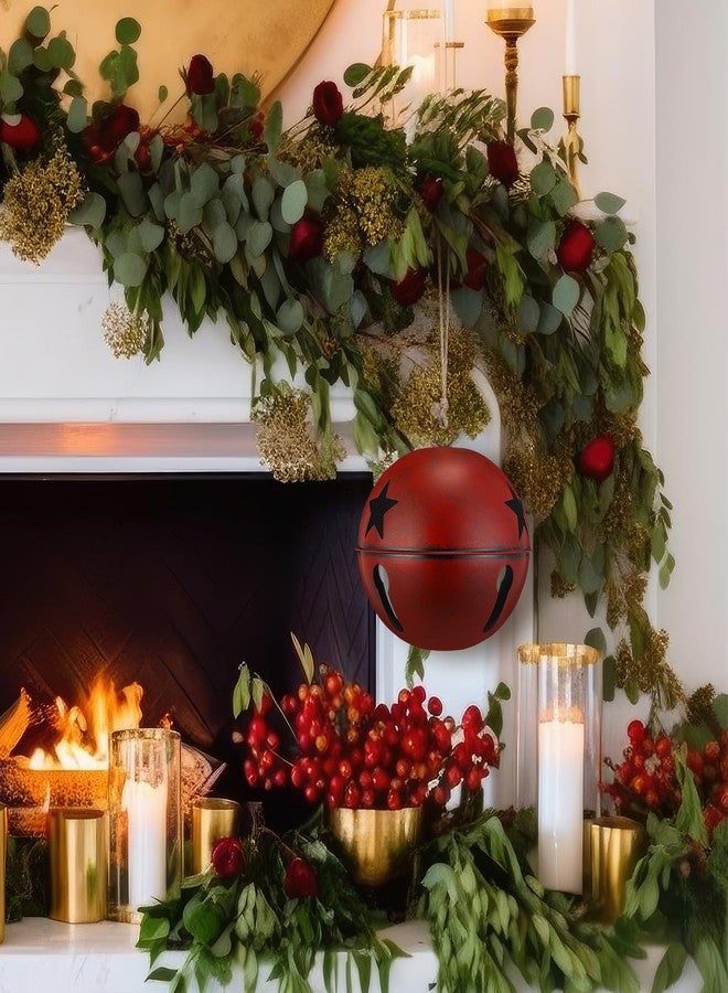 Civaner 8 Inch Large Christmas Jingle Bells Rustic Xmas Giant Hanging Sleigh Bells with Coarse Rope Star Cutouts Ornaments for Vintage Christmas Fireplace Tree Garden Decoration Supplies (Burgundy) - Image 3