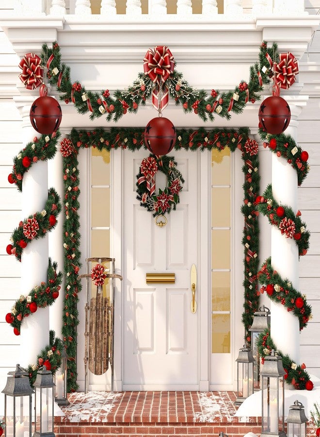 Civaner 8 Inch Large Christmas Jingle Bells Rustic Xmas Giant Hanging Sleigh Bells with Coarse Rope Star Cutouts Ornaments for Vintage Christmas Fireplace Tree Garden Decoration Supplies (Burgundy) - Image 5