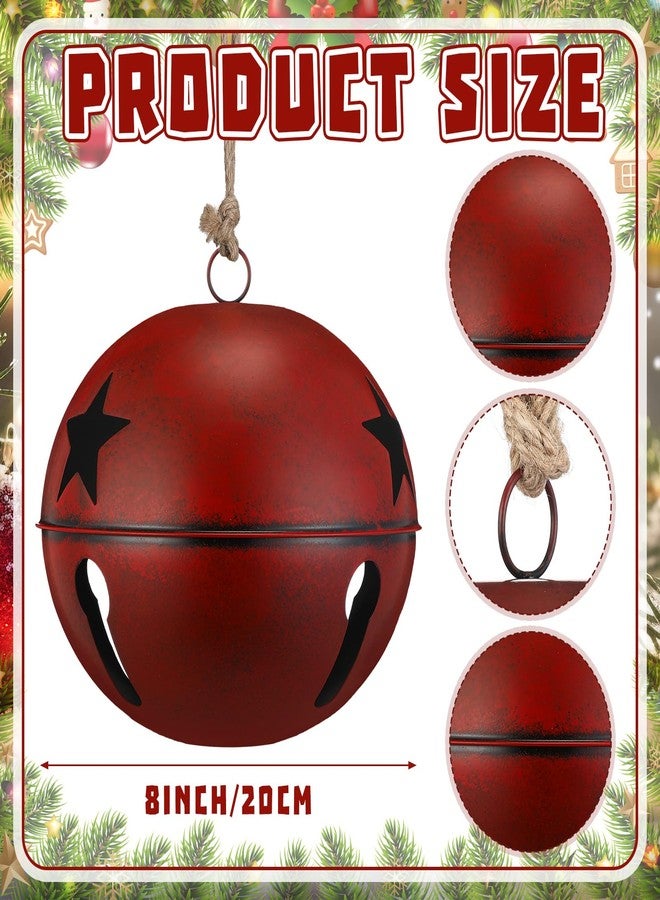 Civaner 8 Inch Large Christmas Jingle Bells Rustic Xmas Giant Hanging Sleigh Bells with Coarse Rope Star Cutouts Ornaments for Vintage Christmas Fireplace Tree Garden Decoration Supplies (Burgundy) - Image 2