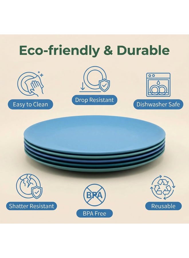 WEXINHAO 10 inch Wheat Straw Plates, Unbreakable Flat Dinner Plates Set of 8, BPA Free Dishwasher & Microwave Safe Reusable Salad Plates, Camping Plates for Kids Kitchen (4 Color) - Image 3
