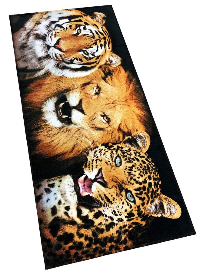 Softerry Big Cats Beach Towel 30 x 60 inches Wild Felines Lion, Bengal Tiger and Leopard Jaguar 100% Cotton - Image 2
