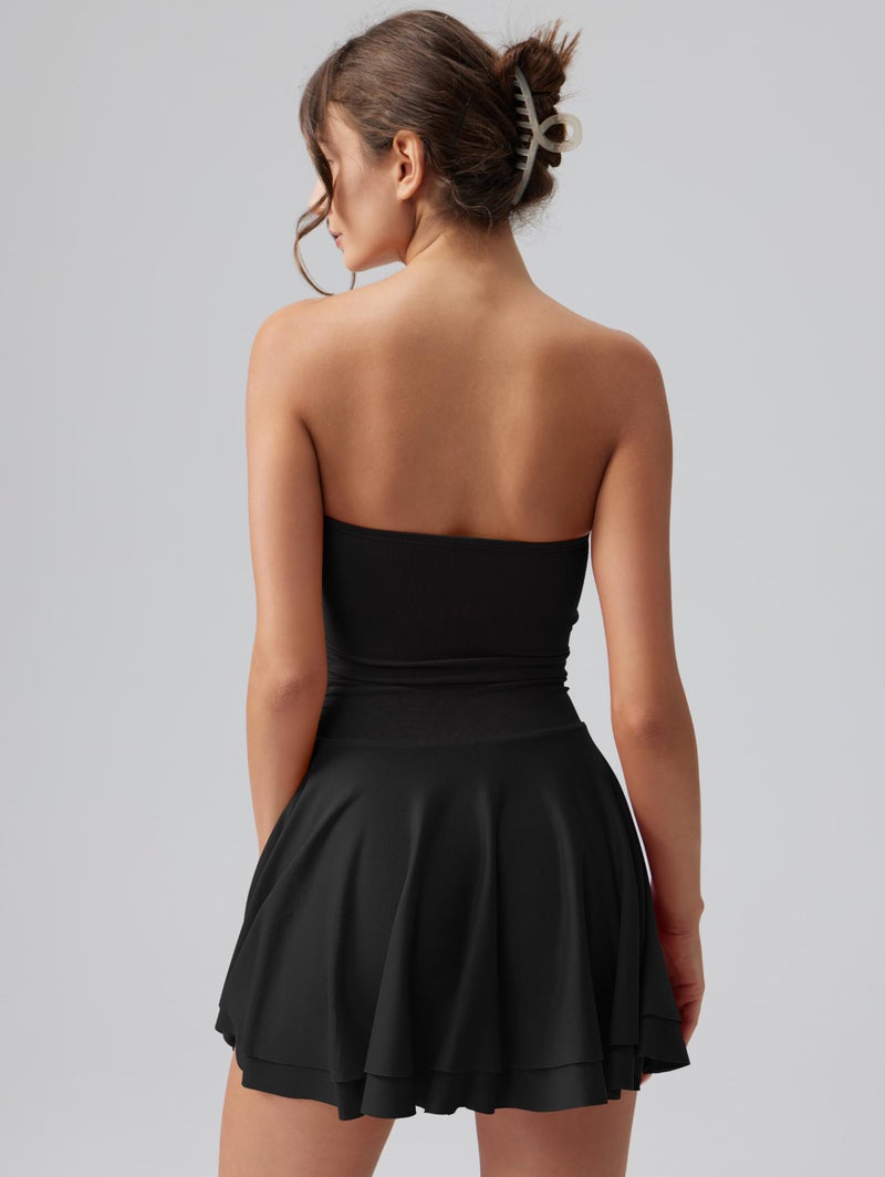 OQQ Women's Mini Dress Summer Cocktail Tube Ruched Waist Ruffle Corset Party A-line Dresses Black - Image 4