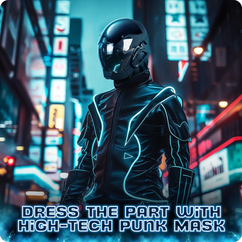 Zadin Punk Mask Cyber Costume, Halloween Adjustable Helmet Cosplay, Rave Futuristic Mask - Image 3