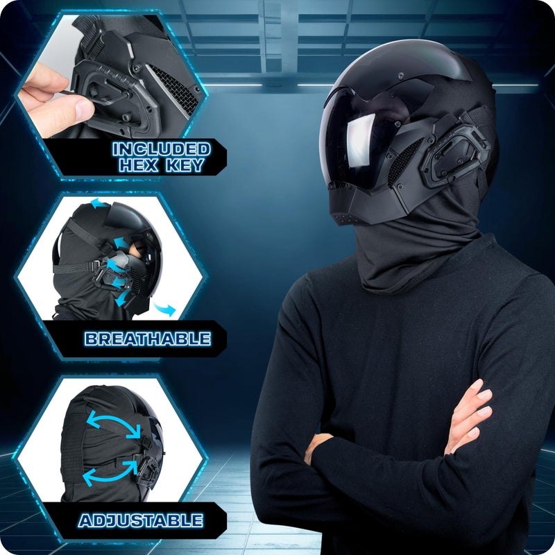 Zadin Punk Mask Cyber Costume, Halloween Adjustable Helmet Cosplay, Rave Futuristic Mask - Image 4