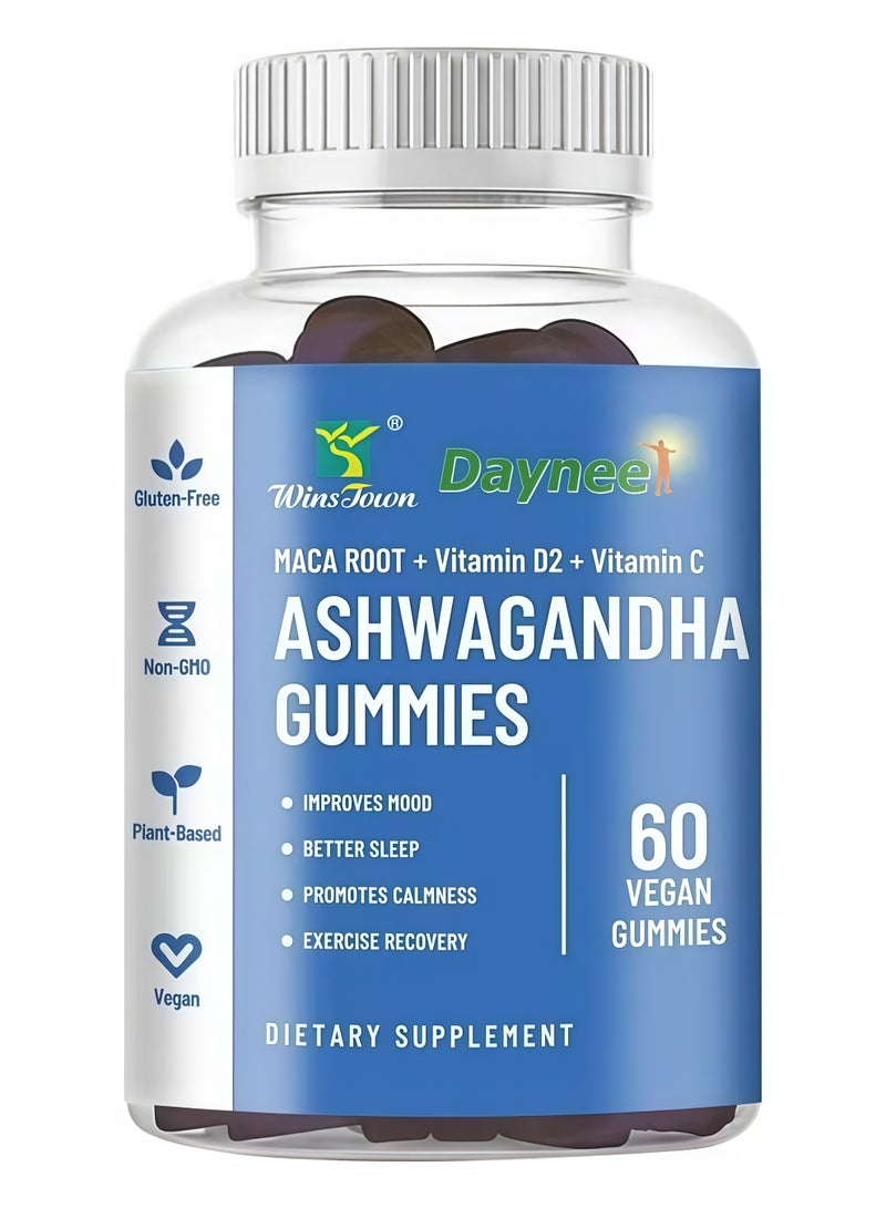 Daynee Ashwagandha Gummies 60 Vegan Gummies with Maca Root, Vitamin D2 & C for Stress Relief, Mood Support & Better Sleep - Image 1