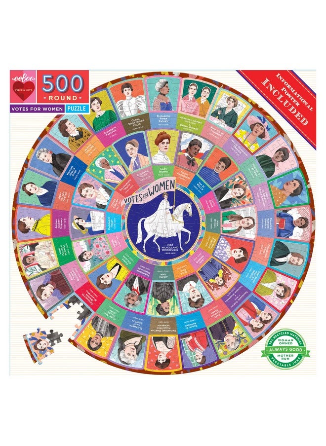 eeboo : Piece And Love Votes For Women 500 Piece Round Circle Jigsaw Puzzle, Puzzle For Adults And Families, Glossy, Sturdy Pieces And Minimal Puzzle Dust  - Image 4
