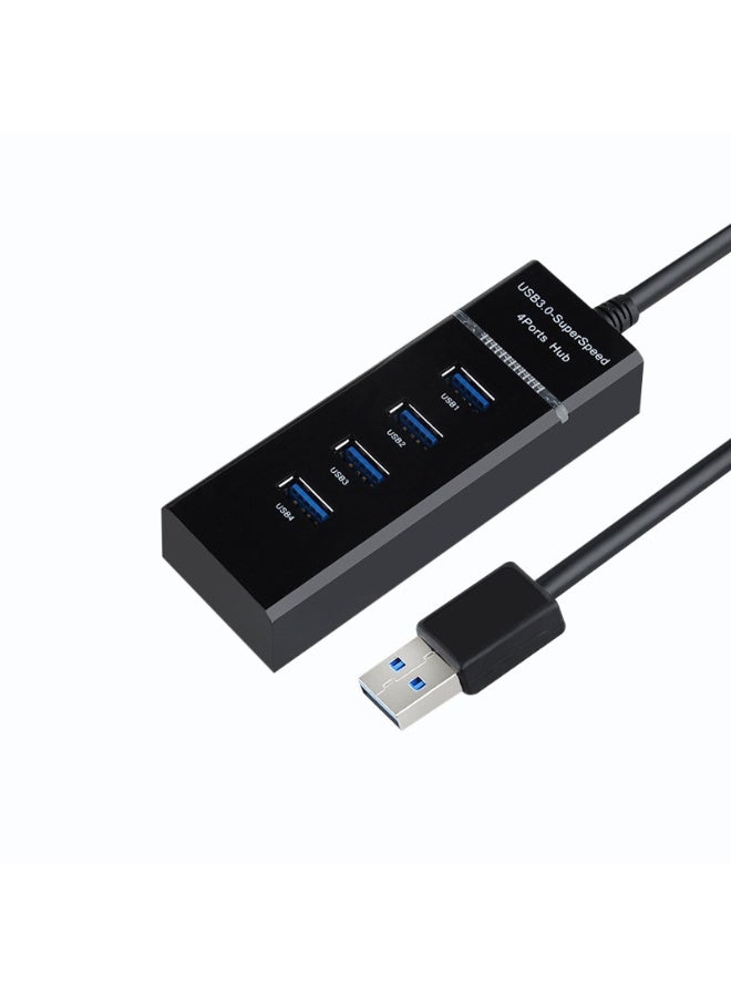 موزع USB 3.0 رباعي المنافذ فائق السرعة 5 جيجابت في الثانية مع كابل بطول 1.2 متر، أسود اللون، متوافق مع ملحقات أجهزة الكمبيوتر المحمولة والمكتبية. - Image 1