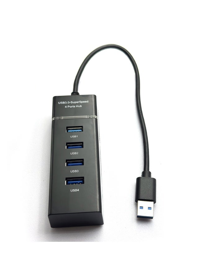 موزع USB 3.0 رباعي المنافذ فائق السرعة 5 جيجابت في الثانية مع كابل بطول 1.2 متر، أسود اللون، متوافق مع ملحقات أجهزة الكمبيوتر المحمولة والمكتبية. - Image 2