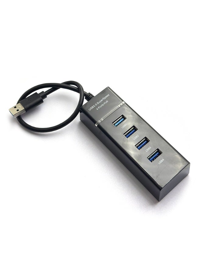 موزع USB 3.0 رباعي المنافذ فائق السرعة 5 جيجابت في الثانية مع كابل بطول 1.2 متر، أسود اللون، متوافق مع ملحقات أجهزة الكمبيوتر المحمولة والمكتبية. - Image 3