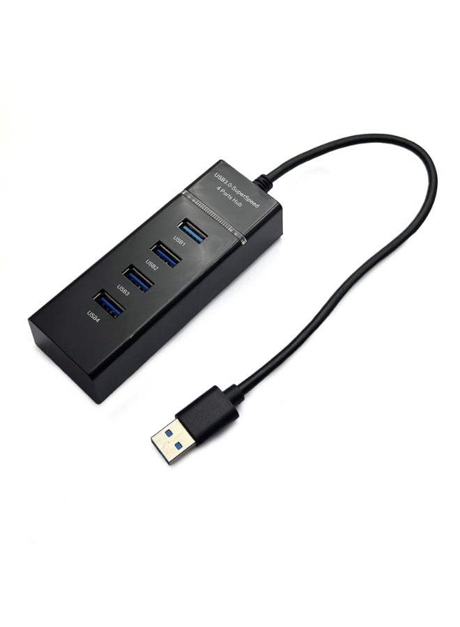 موزع USB 3.0 رباعي المنافذ فائق السرعة 5 جيجابت في الثانية مع كابل بطول 1.2 متر، أسود اللون، متوافق مع ملحقات أجهزة الكمبيوتر المحمولة والمكتبية. - Image 4