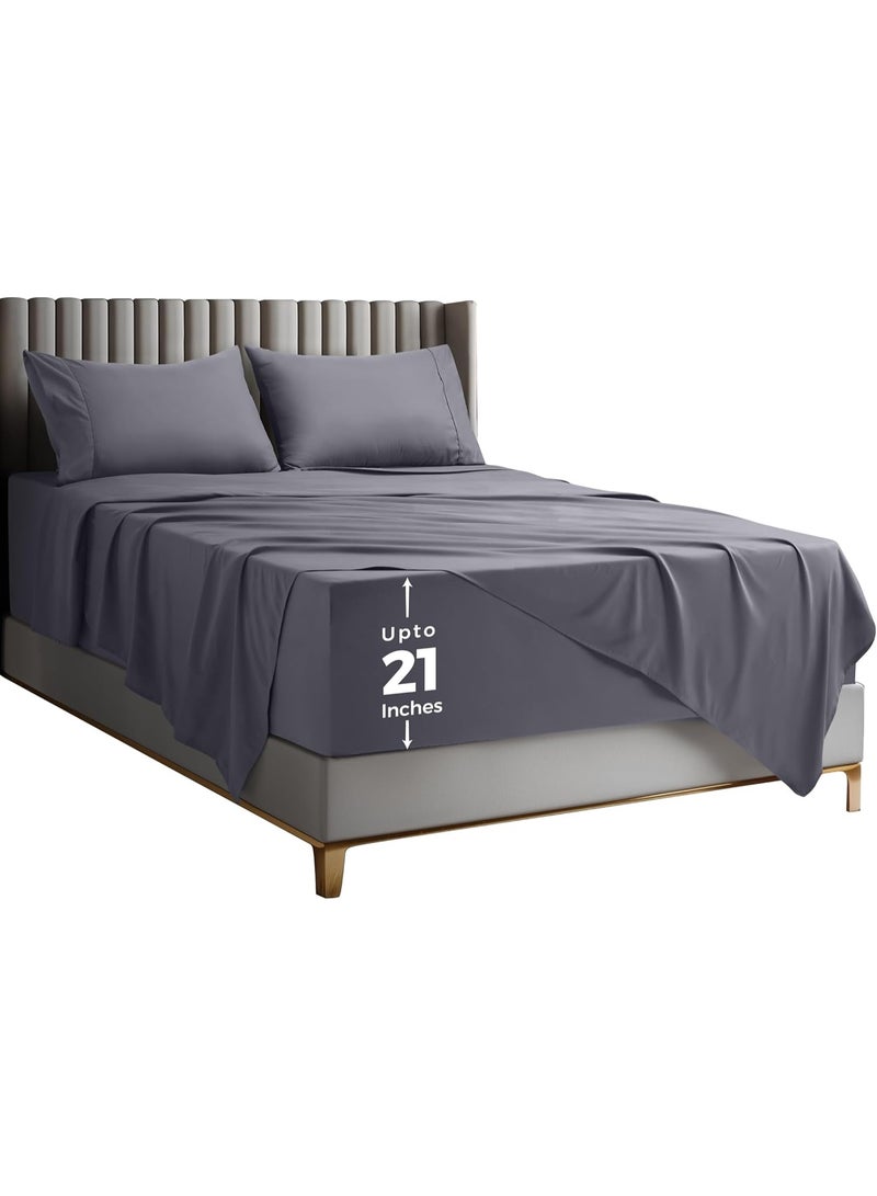 Utopia Bedding Deep Pocket Queen Sheet Set â€“ Fits Mattresses Up to 21 inches â€“ Cooling, Soft & Breathable â€“ Oeko-Tex 4 Piece Bed Sheets (Grey) - Image 1
