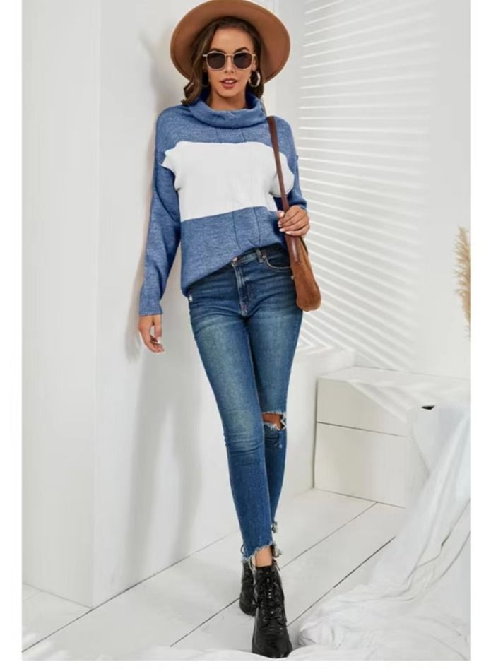 Loquat Color Contrast Fashion Trend Sweater  - Image 1